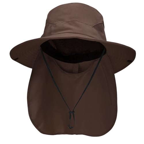 NPQQUAN Sun Hats for Men Women with Neck Flap UPF 50+ UV Protection Wide Brim Bucket Hat Safari Hiking Fishing Hats - color: Brown（neck Flap）
