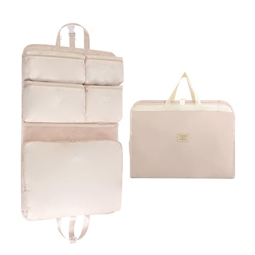7-in-1 Travel Storage Bag, Foldable Hanging Packing Cube with Compartments for Clothes, Beige - color: Beige