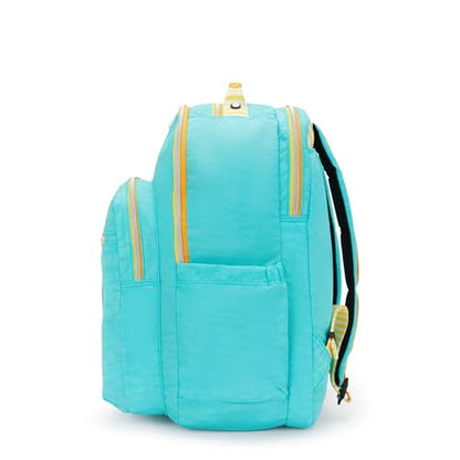 Kipling Women's Seoul Extra Large Fc 17" Laptop Backpack, Durable, Roomy with Padded Shoulder Straps, Built-In Protective Sleeve - color: Poppy Aqua C Fc, size: 13.5''L x 17.75''H x 9''D