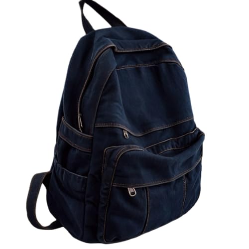Dark Wash Denim Jean Backpack for Women & Men Retro Aesthetic Rucksack Basic Backpack for High School/College Students Travel Laptop Bag - color: Dark Denim