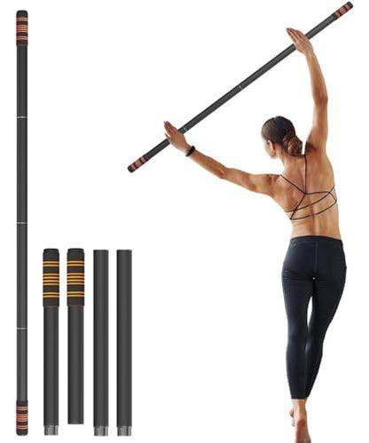 5ft Yoga Stick – Heavy-Duty Steel Adjustable Stretching Bar for Mobility, Flexibility & Balance. Multi-Functional Fitness Pole with 4 Steel Rods & Comfort Foam Grips - color: Black