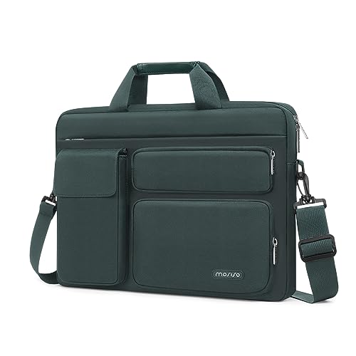 MOSISO Laptop Shoulder Bag 15.6 inch, 15-15.6 inch Computer Bag Compatible with MacBook Pro 16 inch, HP, Dell, Lenovo, Notebook with 2 Raised&1 Flapover&1 Horizontal Pocket&Handle&Belt, Emerald Green - color: Emerald Green, size: 16 inch