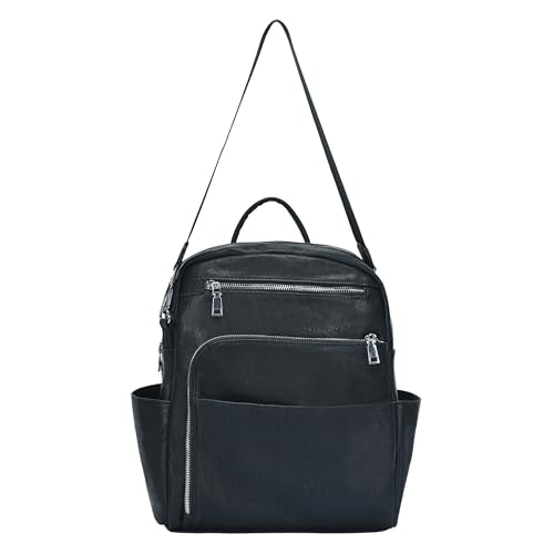 MMS Brands Antik Kraft Willa Vegan Leather Backpack (Black) | Convertible Backpack Purse for Women | Vegan Leather Shoulder Bag | 13" L x 4" W x 14" H - color: Black (Vegan Leather), size: Medium