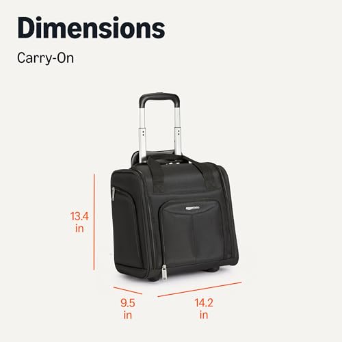Amazon Basics Underseat Carry-On Luggage with Wheels and Handle, 14" Rolling Travel Bag, Fits Under the Seat, Black - color: Black