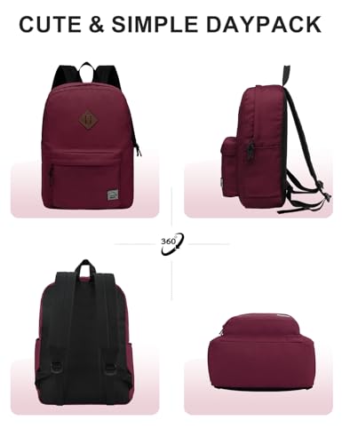 Vaschy Lightweight Backpack,20 Liters Classic Waterproof Collapsible Daypack for Sports and Traveling,Teenagers School Book Bag with Bottle Side Pockets Burgundy - color: Burgundy