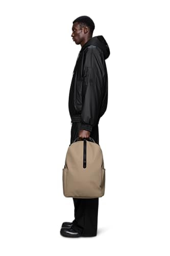 RAINS Clip Front Backpack Beige - Waterproof Commuter Backpack with C-Clip Closure & Hidden Pocket, 16″ Laptop Sleeve, Urban Travel Daypack - color: Beige