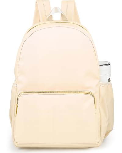 1 Piece Nylon Backpack Kids School Backpack for Toddler Girls Boys Plain Waterproof Preppy Bookbags Travel for Student (Beige) - color: Beige