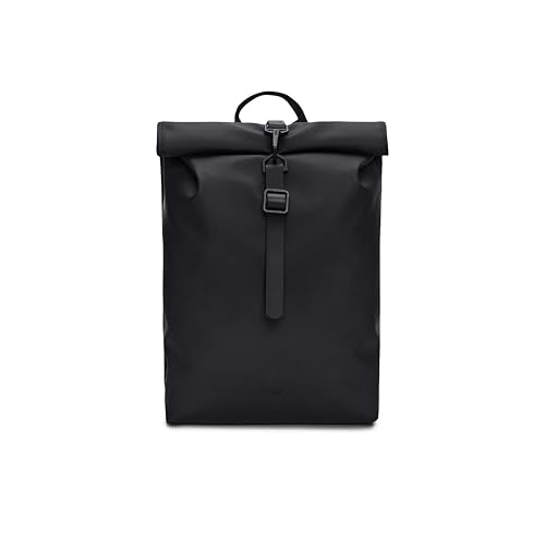RAINS Rolltop Rucksack Mini Black Waterproof Rolltop Backpack Water Resistant Water Repellent Commuter Travel Pack Urban Minimalist Design - color: Black, size: Mini