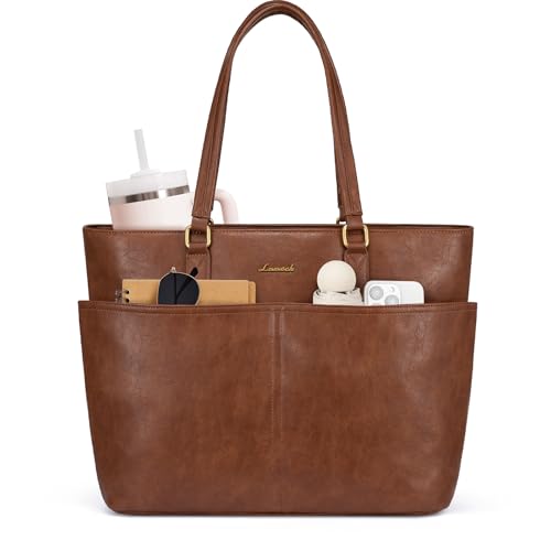 LOVEVOOK Work Tote Bags for Women, Vintage Leather 15.6 Inch Laptop Bag with Large Cup Holder, Teacher Nurse Medical Professional Computer Bag, Office Briefcase Handbag Gift - color: Brown, size: 15.6 Inch