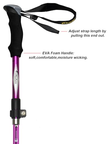 A ALAFEN Aluminum Collapsible Ultralight Travel Trekking Hiking Pole for Men and Women (Fits 5'3" - 6'2") - color: Purple