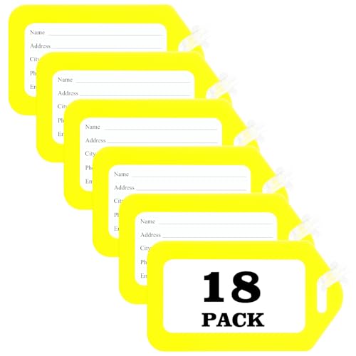 18 Pack Luggage Tag Bright Luggage Tags for Suitcases Bag Tags Name Tags for Kids Travel Accessories Must Haves by Sodsay (Yellow) - color: Yellow