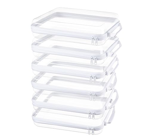 6-Pack Clear Bag Hard Shell Zipper Case with Handle, 1.3mm Thick Rigid Pouch for Craft Organizers and Storage, Large 12.6" Square Containers for Board Games, Puzzles & Toys - size: 6 Handle XL