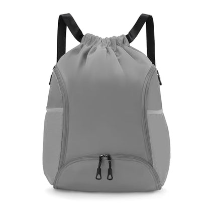Valleycomfy Sports Gym Bag Drawstring Backpack with Shoes Basketball Bag and Two Water Bottle Holder,Grey - color: Grey