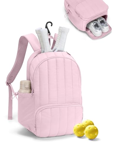Pickleball Bag, Pickleball Backpack with Shoe Compartment and Paddle Slots, Large Sports Gym Backpack with Wet Pocket - color: Pink