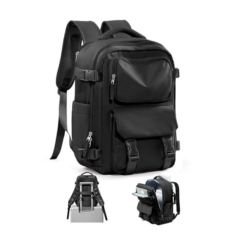 SEAFEW Black Travel Backpack for Women Men, Carry on Backpack Flight Approved Item Bag, Casual Daypacks Cabin Bagage, Hiking Backpack Lightweight Rucksack, Business Laptop Backpack Small