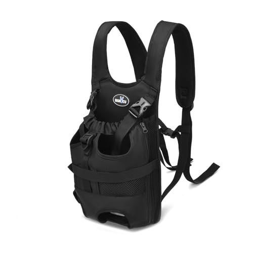 Wakytu Dog Front Carrier Backpacks for Small Dogs, Legs Out Pet Carrier Sling Backpack with Adjustable Padded Ventilated Shoulder Straps, Easy-Fit for Traveling Hiking Camping, Medium - color: 2.0 Black, size: Medium