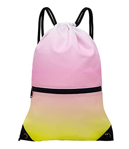 HOLYLUCK Drawstring Backpack Bag Sport Gym Sackpack - color: Gradient Yellow Pink