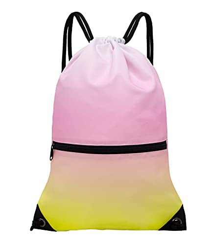 HOLYLUCK Drawstring Backpack Bag Sport Gym Sackpack - color: Gradient Yellow Pink
