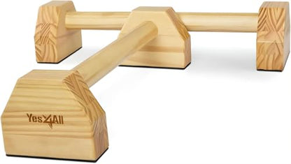 Yes4All Steel/Solid Wood Push Up Stand Parallel Bars Parallettes Non-slip Rubber Feet For Floor Use, Supports Calisthenics Exercises and Upper Body Strength Workouts Perfect For Men And Women