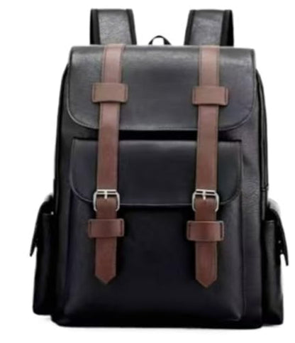 Business Men and Women PU Leather Backpack 15.6inch Laptop Waterproof Backpack Travel Commuter Lightweight schoolbag (Black backpack9,Medium) - color: Black Backpack9, size: Medium