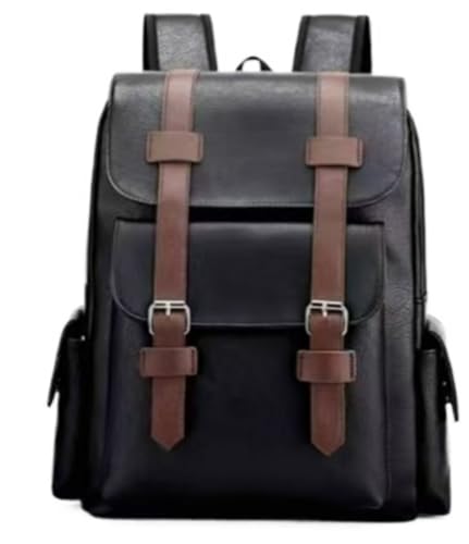 Business Men and Women PU Leather Backpack 15.6inch Laptop Waterproof Backpack Travel Commuter Lightweight schoolbag (Black backpack9,Medium) - color: Black Backpack9, size: Medium