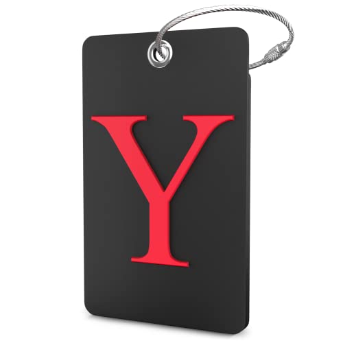 Shacke Luggage Tag Initial - Fully Bendable Tag w/Stainless Steel Loop - Black (Letter Y) - color: Black, size: Letter Y