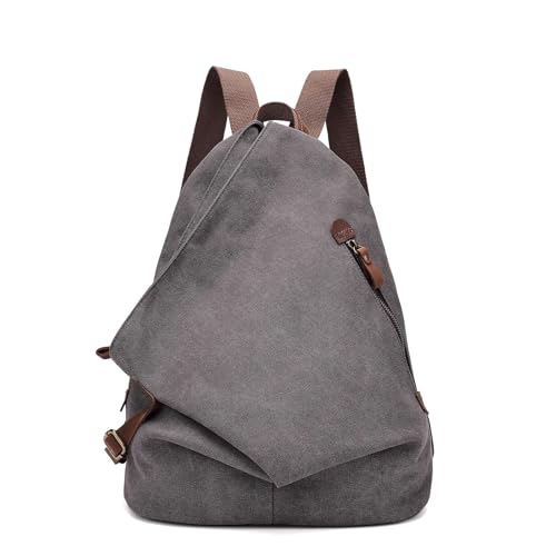 Vintage Canvas Backpack Crossbody Rucksack Outdoor Daypack for Men Women | Convertible 3-way carry, multi organized pockets, roomy for daily essentials, perfect for commute, travel, beach & work - color: D.grey