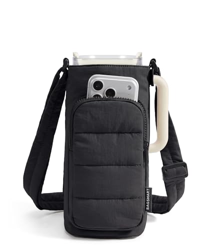 BAGSMART 40oz Water Bottle Holder with Strap, Quilted Crossbody Purse Drink Carrier, Gym Accessories for Women - color: Black, size: 40oz Magnetic