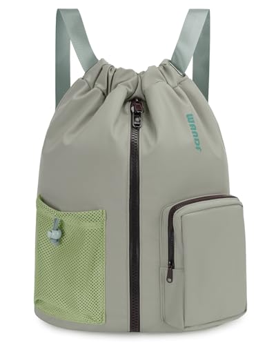 WANDF Drawstring Backpack Sports Gym Bag with Shoes Compartment, Water-Resistant String Beach Sackpack Swim Bag for Women and Men (Dark Green) - color: Dark Green