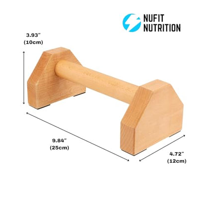 NuFit Premium Push Up Bars & Wooden Parallettes, Non-Slip Beech Wood Calisthenics Bars for Wrist Support, Push Up Stands for Home/Gym Dips & L-Sits, Pack of 2