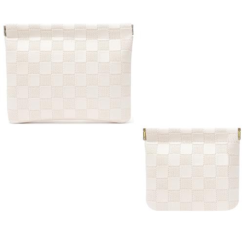Leather Pocket Cosmetic Bag for Purse,Coin Purse Lipstick Cosmetic Accessories Organizer, Travel Kit Storage Pouch,Waterproof Portable No Zipper Self-closing (White/Big and Small) - color: White/Big and Small