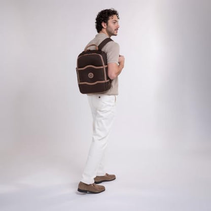 DELSEY PARIS Chatelet Air 2.0 Travel Laptop Backpack, Fits 14 Inch Laptop, Water-Repellent Recycled Fabric, Vegan Leather Trim, Trolley Sleeve, Chocolate Brown - color: Brown