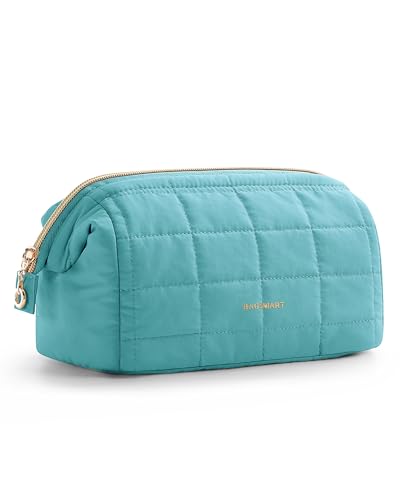 BAGSMART Makeup Bag Travel Toiletry Bag, Puffy Padded Make Up Bags for Women Makeup Organizer Case, Wide-open Pouch Purse Travel Essentials Toiletries Accessories Brushes, Lake Green - color: 17-Lake Green