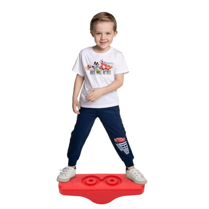 Kids Rocking Seesaw Balance Board with 5 Wooden Balls Sensory Training Rocking Board Balance Training Equipment Children Indoor Outdoor Activity Toy - color: Red