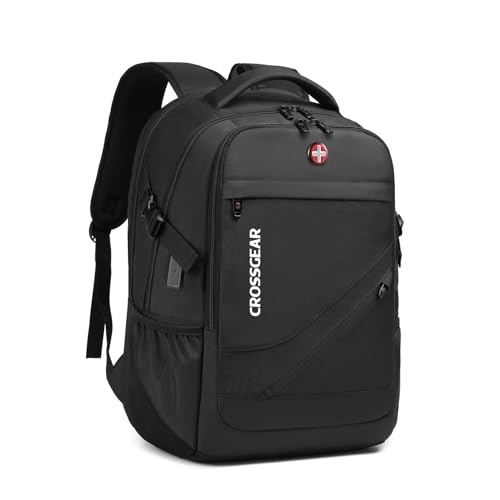 CROSSGEAR 30L Laptop Travel Backpack for Men, 17.3 Inch Laptop Backpack with Anti-theft Lock, Water Resistant Backpack with USB Charging Port, Large Laptop Bag Backpack for Work School Travel, Black