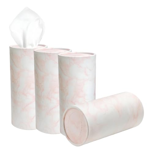 4PCS Car Tissue Holder, Car Cup Holder Convenient Travel Tissue Tube Box with Facial Tissues, Portable Round Tissues Holder Paper Towel Cylinder for Car Home Office (Marble Pink) - color: Marble Pink