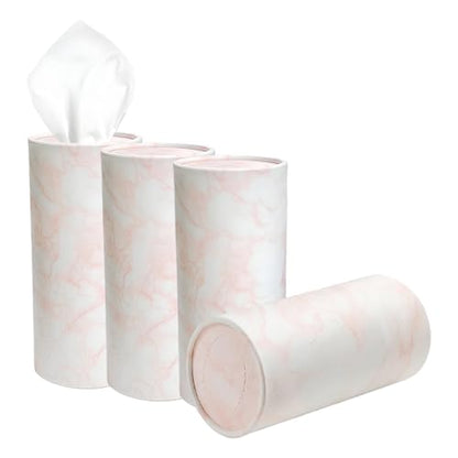 4PCS Car Tissue Holder, Car Cup Holder Convenient Travel Tissue Tube Box with Facial Tissues, Portable Round Tissues Holder Paper Towel Cylinder for Car Home Office (Marble Pink) - color: Marble Pink