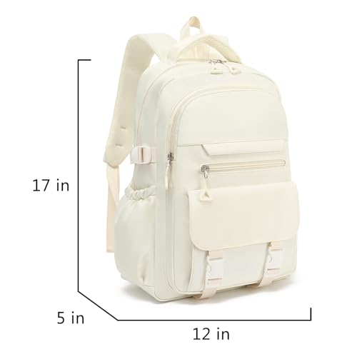 Kids High Middle School Backpack for Girls 5-12 Kawaii Travel Aesthetic Bookbag,Beige - color: Beige