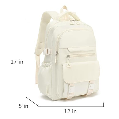 Kids High Middle School Backpack for Girls 5-12 Kawaii Travel Aesthetic Bookbag,Beige - color: Beige