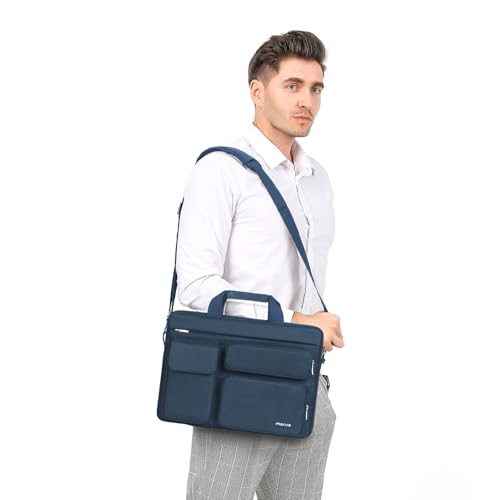 MOSISO Laptop Shoulder Bag 15.6 inch, 15-15.6 inch Computer Bag Compatible with MacBook Pro 16 inch, HP, Dell, Lenovo, Notebook with 2 Raised&1 Flapover&1 Horizontal Pocket&Handle&Belt, Haze Blue - color: Haze Blue, size: 16 inch