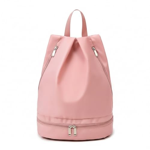 Foldable Gym Backpack with Wet/Dry Separation, Water-Resistant Oxford Sports Bag for Travel & Commute - color: Pink