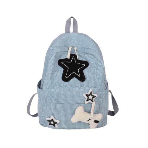 Blue Backpack for Girls - Y2K Aesthetic Star Backpack, Cute Corduroy Bookbag Fits 15" Laptop, 20L Large Capacity Daypack for Teen Girls School Travel (Blue) - color: Blue