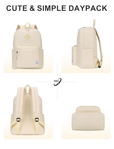 VASCHY Lightweight Backpack for School, Water Resistant Classic Bookbag with Side Pockets for Girls,Kids,Teens Beige - color: Almond Beige