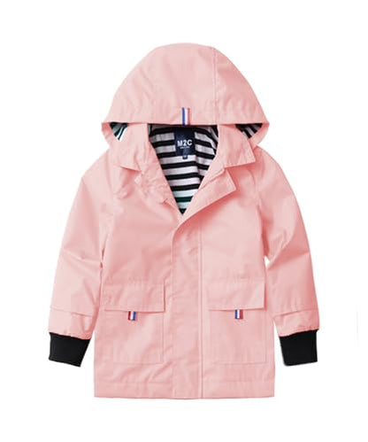 M2C Boys Girls Hooded Cotton Lined Rain Jacket Light Windbreaker - color: Baby Pink, size: 6-7 Years