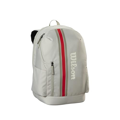 WILSON 2025 Team Tennis Racket Bags - color: Oats/Red, size: Holds up to 2 Rackets