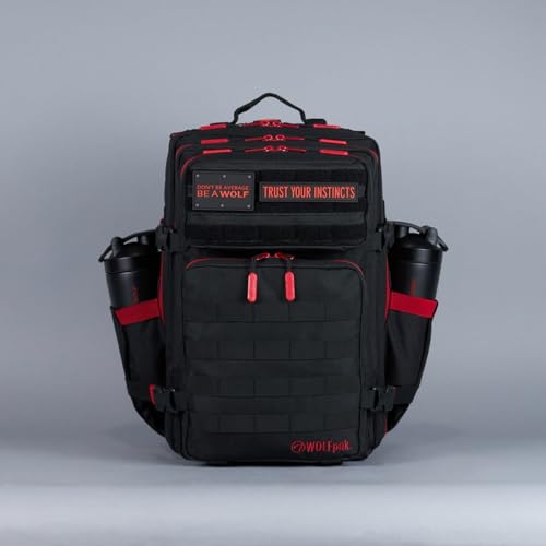 WOLFpak 45L Athletic Gym Backpack (Red Wolf) Durable 1000D Waterproof Oxford Material with MOLLE Webbing, Laptop Pocket & Dual Cup Holders, Durable Fitness/Travel/Military Daypack - color: Red Wolf