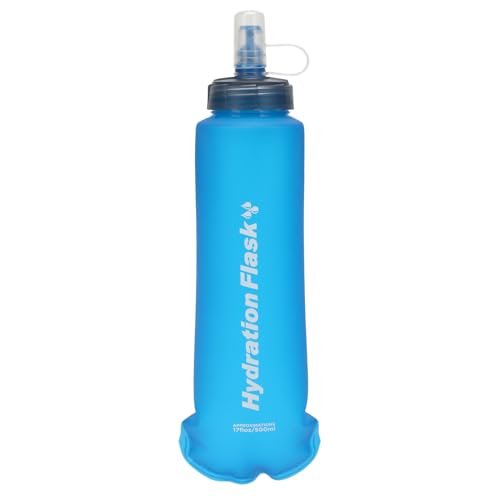 Azarxis TPU Soft Flask Collapsible Water Bottle Running Folding Gel Water Reservoir Handheld for Hydration Pack Hiking Cycling Climbing Jogging Marathon Trail Race - color: #05 Blue - 500ml - 1-pack