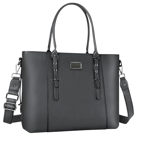 MOSISO Laptop Bag for Women, 17.3 inch Waterproof Vintage PU Leather Briefcase Shoulder Computer Laptop Tote Bag for Office Work, Gray - color: Gray, size: 17.3 inch