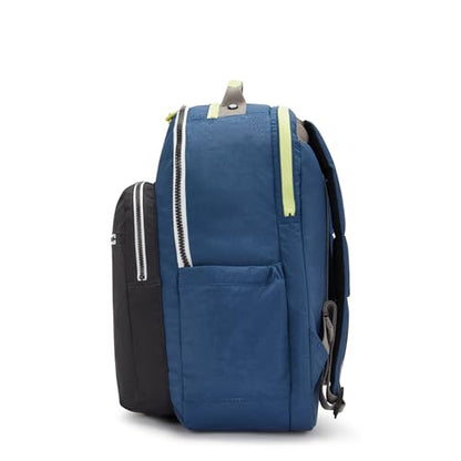 Kipling Women's Seoul Extra Large 17" Laptop Backpack, Durable, Roomy with Padded Shoulder Straps, Built-In Protective Sleeve - color: Fantasy Blue Block, size: 13.5''L x 17.75''H x 9''D