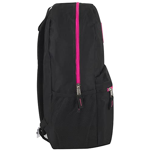 Trail maker 19" Classic School Backpacks with Mesh Side Pockets, Solid Color Backpack for Kids, Adult, Travel - color: Black & Pink
